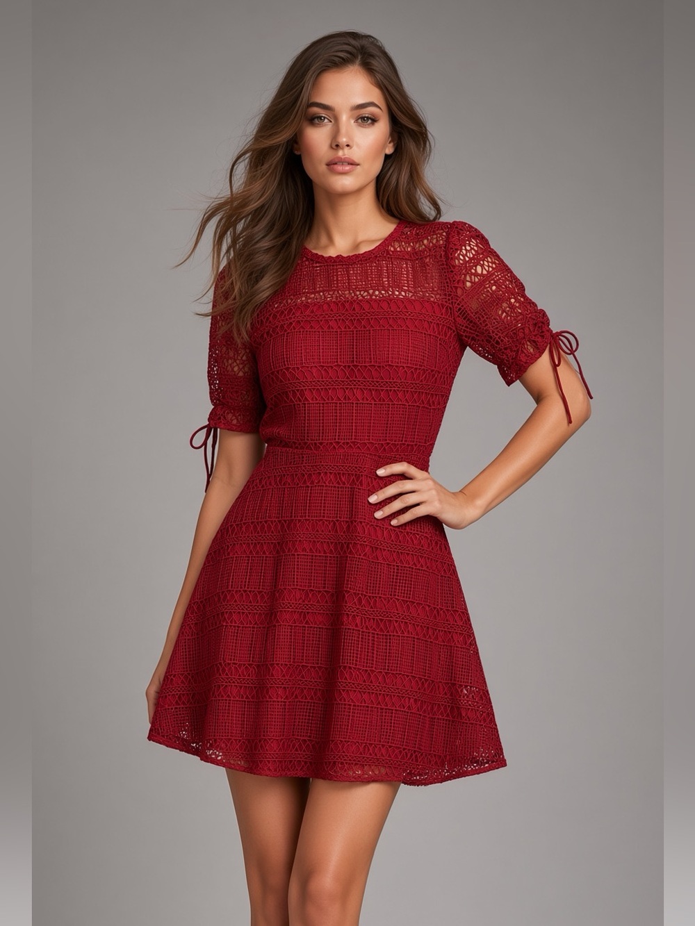 Tularosa Red cherry Lace Netted Short Sleeve Mini Dress S New